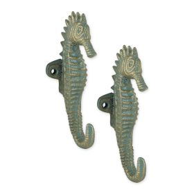 Set of 2 Aquamarine Seahorse Hooks - Coastal Decor for Bathroom or Kitchen