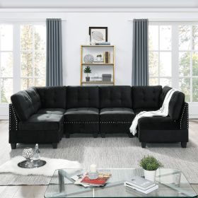 U shape Modular Sectional Sofa; DIY Combination; includes Four Single Chair and Two Corner; Black Velvet