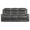 Luxurious Living Room Furniture 1pc Gray Double Reclining Sofa with Center Drop-Down Cup Holders, Receptacles USB Ports, Breathable Faux Leather Uphol