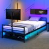 Gaming Bed With Rotating TV Mount And Metal Mesh Frame,Vented Console Storage, iron bed with led