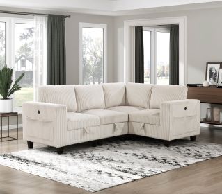 4-Piece Modular Sectional with Storage Seats, Side Pockets