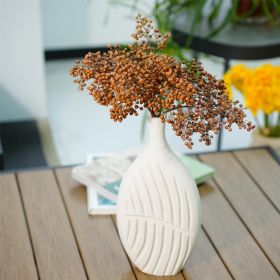 Elegant White Textured Flat Wooden Vase with Leaf Design