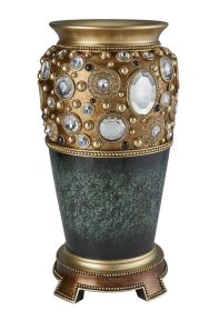 15.75" Tall "Sedona" Marbleized Footed Decorative Vase, Green with Gold Accents