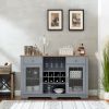 Modern Farmhouse Buffet Cabinet, Sideboard with 2 Drawers and Elegant Glass Door Cabinets, Wine and Glass Rack, Coffee Bar for Kitchen, Dining Room, L