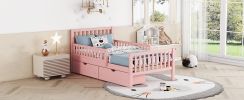 Twin Size Wood Platform Bed with Guardrails on Both Sides and Two Storage Drawers ,Pink