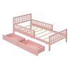 Twin Size Wood Platform Bed with Guardrails on Both Sides and Two Storage Drawers ,Pink