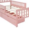 Twin Size Wood Platform Bed with Guardrails on Both Sides and Two Storage Drawers ,Pink