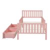 Twin Size Wood Platform Bed with Guardrails on Both Sides and Two Storage Drawers ,Pink