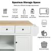 Kitchen Cart with Rubber wood Drop-Leaf Countertop ,Cabinet door internal storage racks,Kitchen Island on 5 Wheels with Storage Cabinet and 3 Drawers