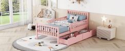 Twin Size Wood Platform Bed with Guardrails on Both Sides and Two Storage Drawers ,Pink