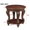 22'' Retro Round End Table,Solid Wood Sofa Side Table with Shelf,Living Room Corner Table Easy Assemble,Cherry ( color written on box is Light Espress