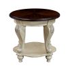 22'' Two Tone Round End Table,Solid Wood Sofa Side Table with Shelf,Living Room Corner Table Easy Assemble,Chipped White and Cherry Top ( color writte