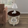 22'' Two Tone Round End Table,Solid Wood Sofa Side Table with Shelf,Living Room Corner Table Easy Assemble,Chipped White and Cherry Top ( color writte