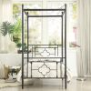 1pc Twin Platform Canopy Bed Black Finish Metal Frame Ball Finials Modern Traditional Look