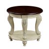 22'' Two Tone Round End Table,Solid Wood Sofa Side Table with Shelf,Living Room Corner Table Easy Assemble,Chipped White and Cherry Top ( color writte