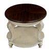 22'' Two Tone Round End Table,Solid Wood Sofa Side Table with Shelf,Living Room Corner Table Easy Assemble,Chipped White and Cherry Top ( color writte