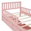 Twin Size Wood Platform Bed with Guardrails on Both Sides and Two Storage Drawers ,Pink