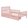 Twin Size Wood Platform Bed with Guardrails on Both Sides and Two Storage Drawers ,Pink