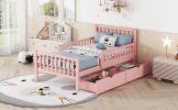 Twin Size Wood Platform Bed with Guardrails on Both Sides and Two Storage Drawers ,Pink