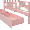 Twin Size Wood Platform Bed with Guardrails on Both Sides and Two Storage Drawers ,Pink