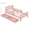 Twin Size Wood Platform Bed with Guardrails on Both Sides and Two Storage Drawers ,Pink