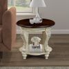 22'' Two Tone Round End Table,Solid Wood Sofa Side Table with Shelf,Living Room Corner Table Easy Assemble,Chipped White and Cherry Top ( color writte