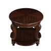 22'' Retro Round End Table,Solid Wood Sofa Side Table with Shelf,Living Room Corner Table Easy Assemble,Cherry ( color written on box is Light Espress