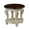 22'' Two Tone Round End Table,Solid Wood Sofa Side Table with Shelf,Living Room Corner Table Easy Assemble,Chipped White and Cherry Top ( color writte