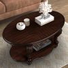 42'' oval wood coffee table for Living Room, 2-Tier Solid Wood Cocktail Table with Open Storage Shelf, Easy Assembly, Cherry ( Color written on Packag