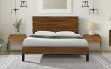 Mid-Century Modern Solid Wood Bed Frame King Size Platform Bed with Six-Piece Headboard Design, No Box Spring Needed, Brown