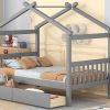 Twin Size Wooden House Bed with Drawers, Gray