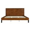 Mid-Century Modern Solid Wood Bed Frame King Size Platform Bed with Six-Piece Headboard Design, No Box Spring Needed, Brown