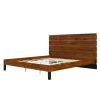 Mid-Century Modern Solid Wood Bed Frame King Size Platform Bed with Six-Piece Headboard Design, No Box Spring Needed, Brown