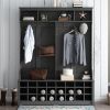 ON-TREND Modern Style Multiple Functions Hallway Coat Rack with Metal Black Hooks;  Entryway Bench 60" Wide Hall Tree with Ample Storage Space and 24