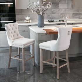 Contemporary Velvet Upholstered Barstools with Button Tufted Decoration and Wooden Legs, and Chrome Nailhead Trim, Leisure Style Bar Chairs,Bar stools (Color: as Pic)