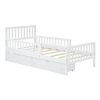 Twin Size Wood Platform Bed with Guardrails on Both Sides and Two Storage Drawers