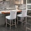 Contemporary Velvet Upholstered Barstools with Button Tufted Decoration and Wooden Legs, and Chrome Nailhead Trim, Leisure Style Bar Chairs,Bar stools