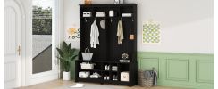 Modern Hallway Hall Tree with Metal Hooks and Storage Space, Multi-Functional Entryway Coat Rack with Shoe Cubbies