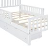 Twin Size Wood Platform Bed with Guardrails on Both Sides and Two Storage Drawers