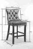 Contemporary Velvet Upholstered Barstools with Button Tufted Decoration and Wooden Legs, and Chrome Nailhead Trim, Leisure Style Bar Chairs,Bar stools